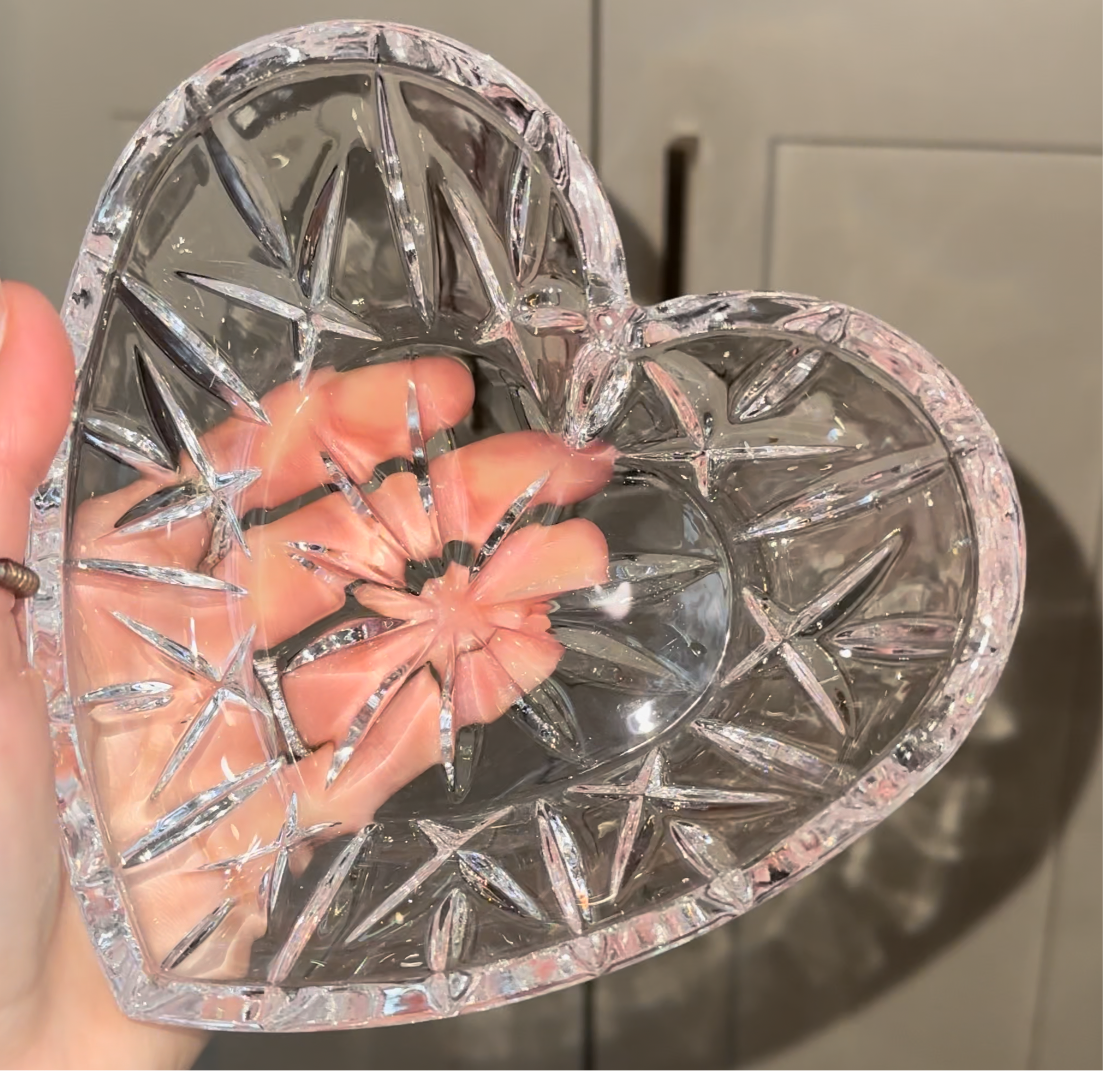 Antique Heart Shaped Glass | Glowing Amber Scented | Rose Quartz Crystal