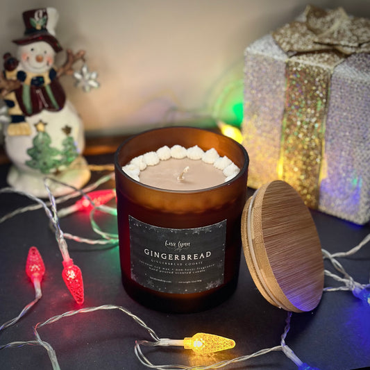 “Gingerbread " | Gingerbread Cookie | 14oz Scented Candle in Amber Jar