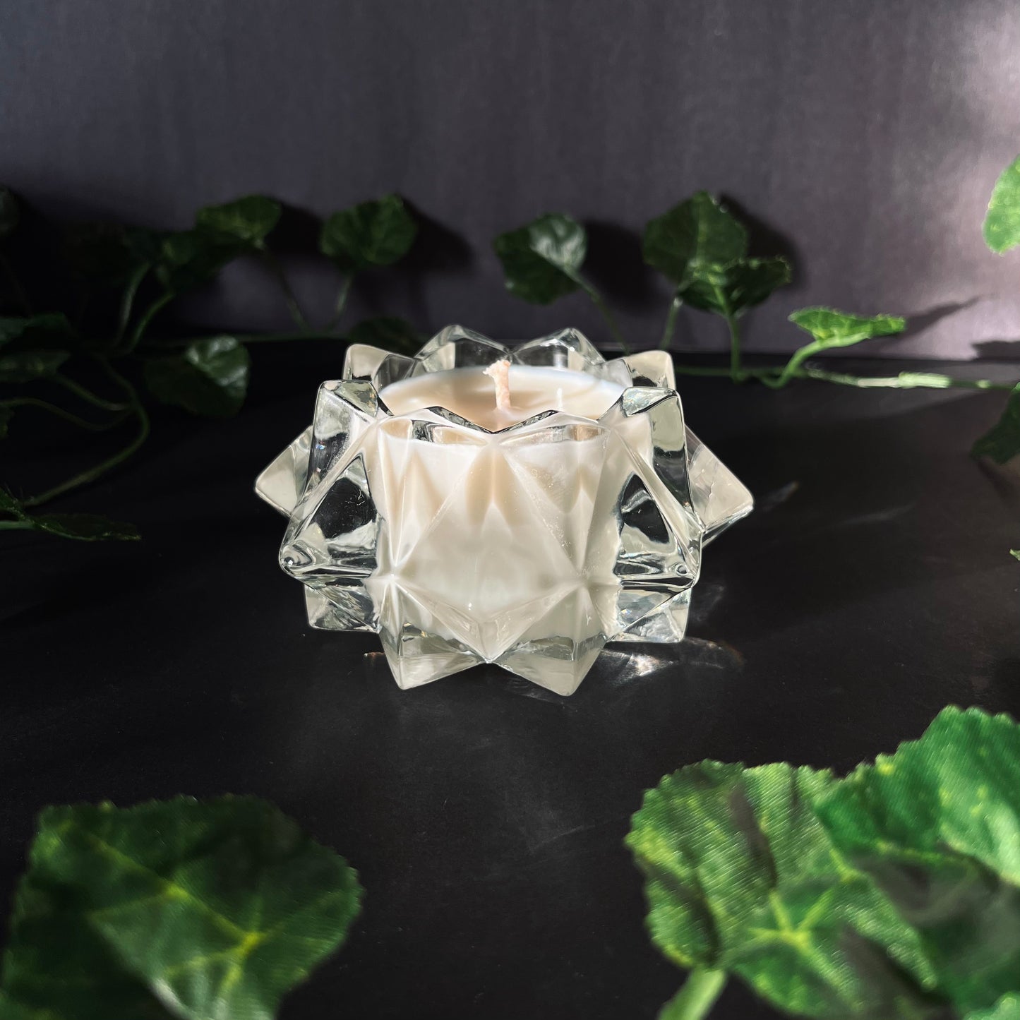 Antique Glass Candle | Bamboo + Coconut Scented | Clear Starburst Votive