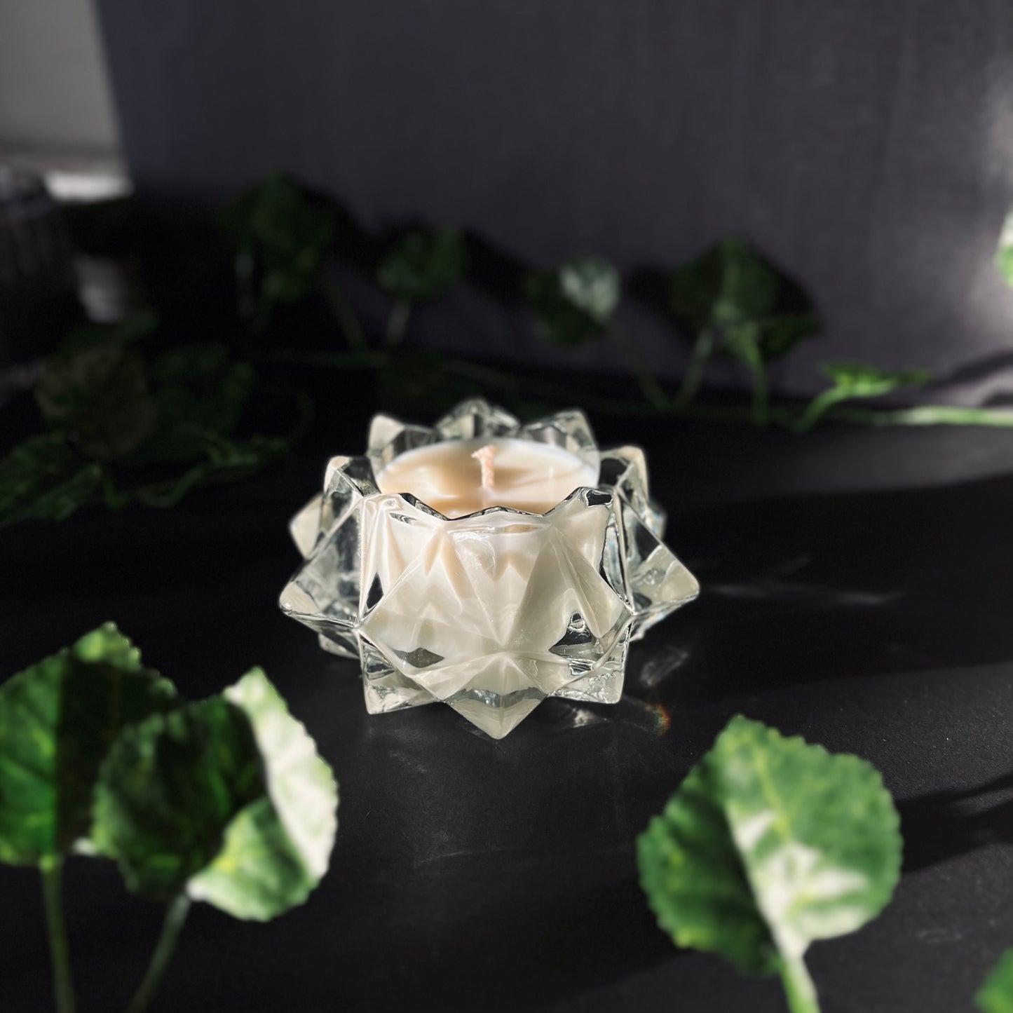 Antique Glass Candle | Bamboo + Coconut Scented | Clear Starburst Votive